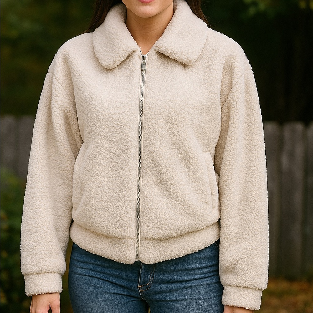 BB Dakota Steve Madden Oatmeal Sherpa Crop Jacket Size Large Neutral Cozy